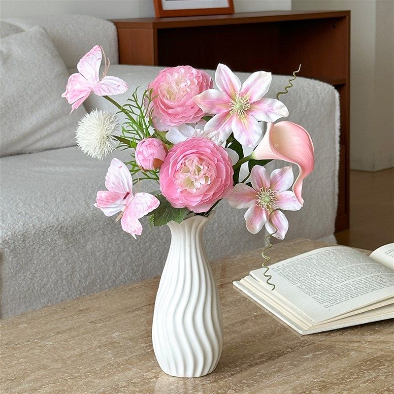粉色花束假花彷真花摆设高级感逼真客H厅插花花瓶装饰花艺摆件小,家居饰品,仿真花/假花,淘宝优惠券,粉丝福利购,淘宝优惠卷