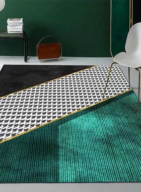 满地毯简约客厅北欧床边家用轻卧室铺奢现代墨绿色insY茶几美式毯