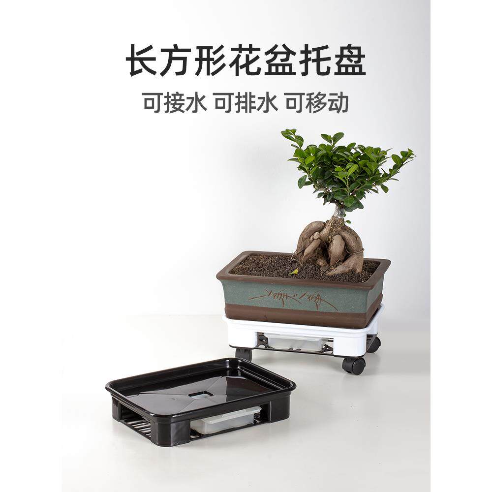 可移动长方形花盆托盘带轮万向轮塑料底座滚轮底盘盆景托接水盘