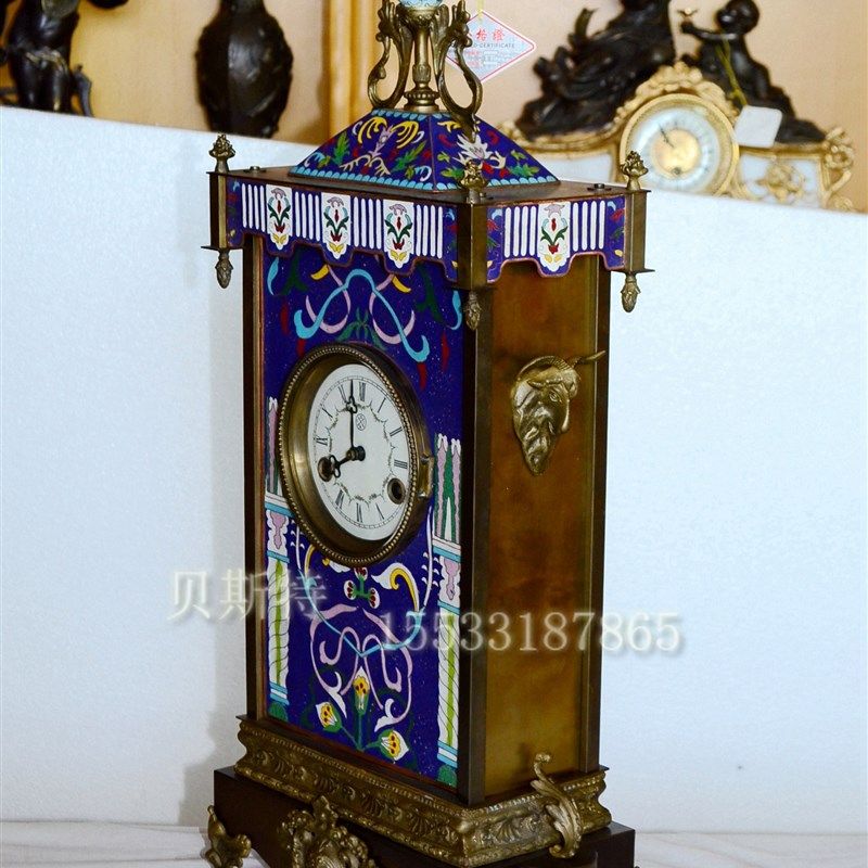 钟表 上弦机械座钟 古典景泰蓝B做旧台钟 欧式钟 仿古董老钟表,家居饰品,座钟,淘宝优惠券,粉丝福利购,淘宝优惠卷