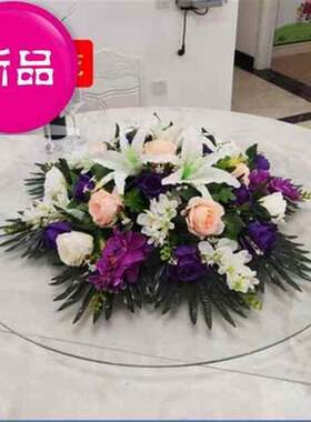 极速圆餐f桌台花淡雅好看餐桌转盘中间的I装饰花美观大气餐w桌摆