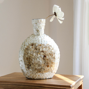 法式 轻奢金色贝壳艺术花瓶创意高档家居装 饰摆件手工桌面插花花器