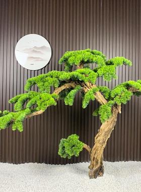 仿真松树迎客松摆件雪浪石新中式玄关造景装饰罗汉松盆景假树
