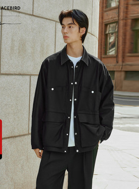 【商场同款】太平鸟男装PETER DO联名潮流黑色工装夹克B1BCF3C12M