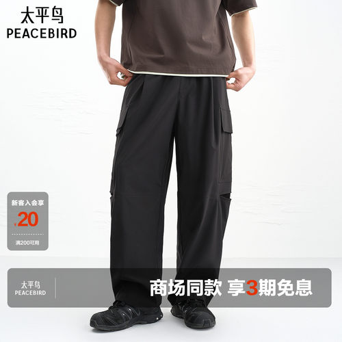 【商场同款】太平鸟男装字母刺绣休闲裤新款工装阔腿裤B2GLG2276