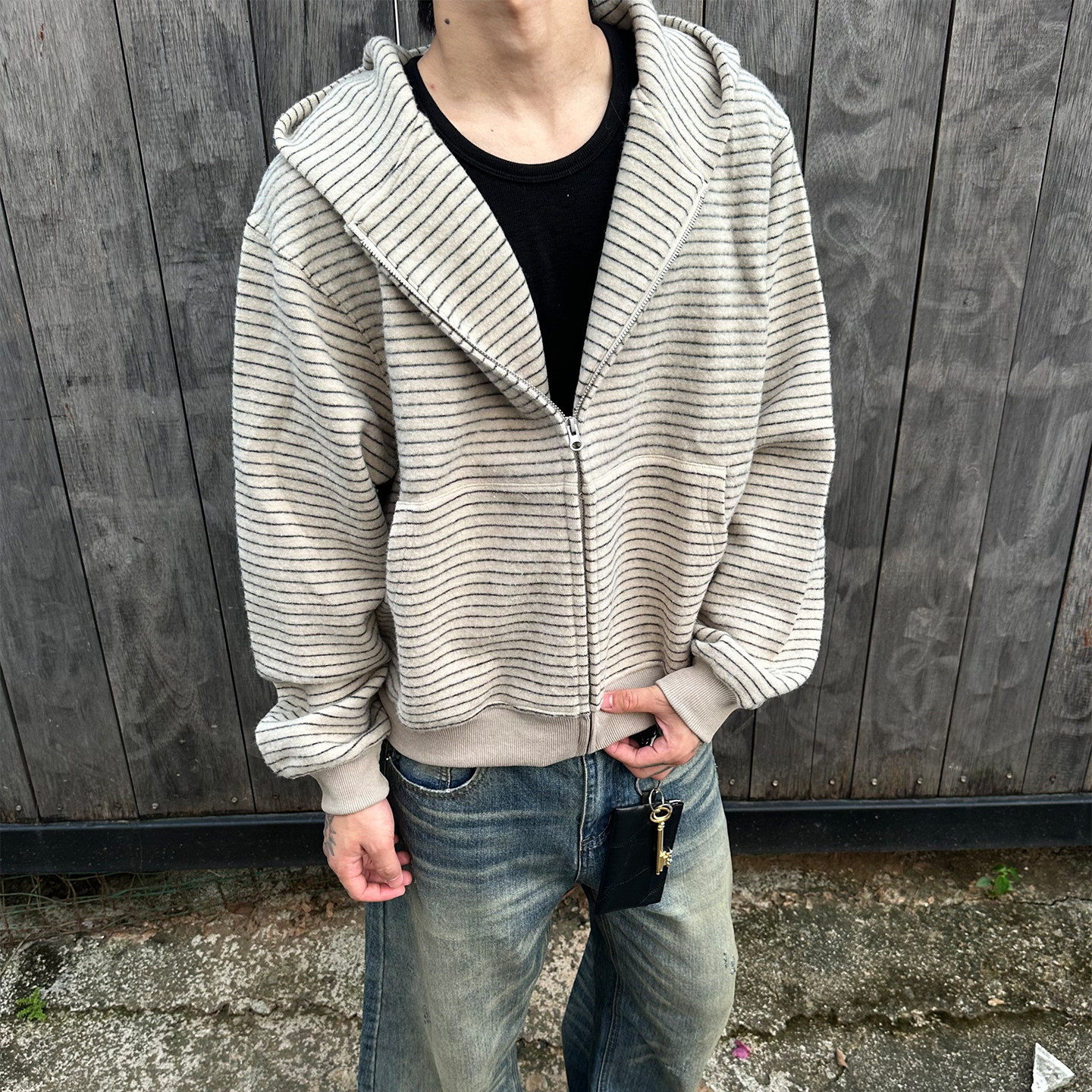 MAISTEP复古早秋条纹拉链开衫