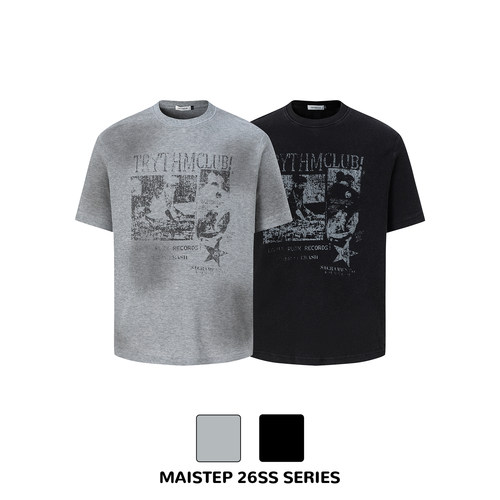 MAISTEPvintage全棉华夫格短袖T