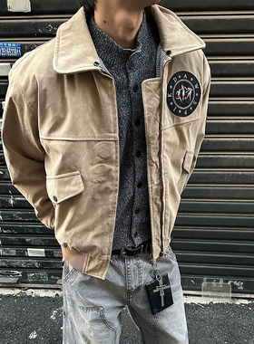 MAISTEP 冬季美式刺绣徽章麂皮毛领棉服夹克男boxy工装座山雕外套