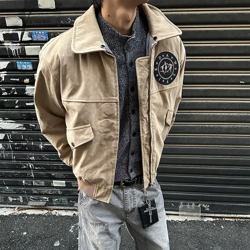MAISTEP刺绣徽章麂皮毛领棉服