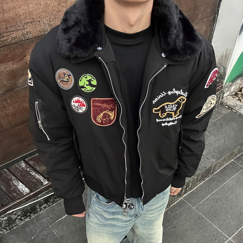 MAISTEP刺绣小标毛领飞行员棉服