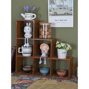 复古桌面杯子置物架木质多宝格收纳架茶具博古架马克梯形杯展示架