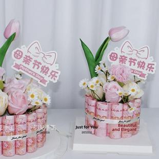 创意DIY人造肥皂花丰富的花蛋糕材料花束礼盒女士服装的生日礼物