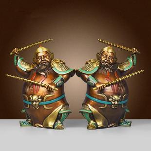 纯铜护宅门神摆件入门玄关隔断柜装 纯黄铜乔迁新居礼品 饰品新中式