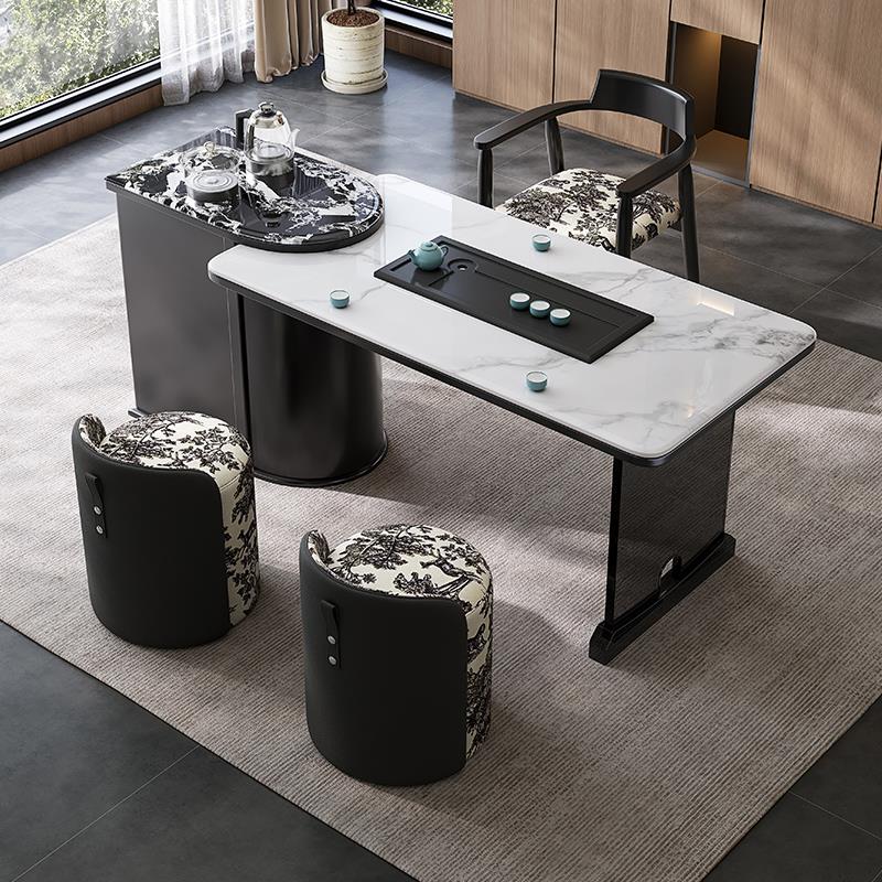 中古风轻奢岩板茶桌椅组合意式极简高级感压克力办公室家用泡茶台