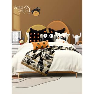 艾布之家软装样板北欧ins轻奢风简约现代儿童魔女黑色床品四件套