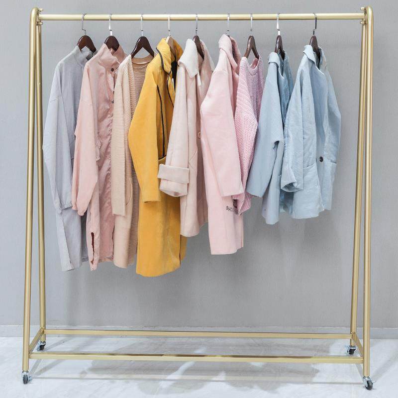 金色服装店衣服展示架婚纱皮草货架中岛架落地式可推拉挂衣架带轮