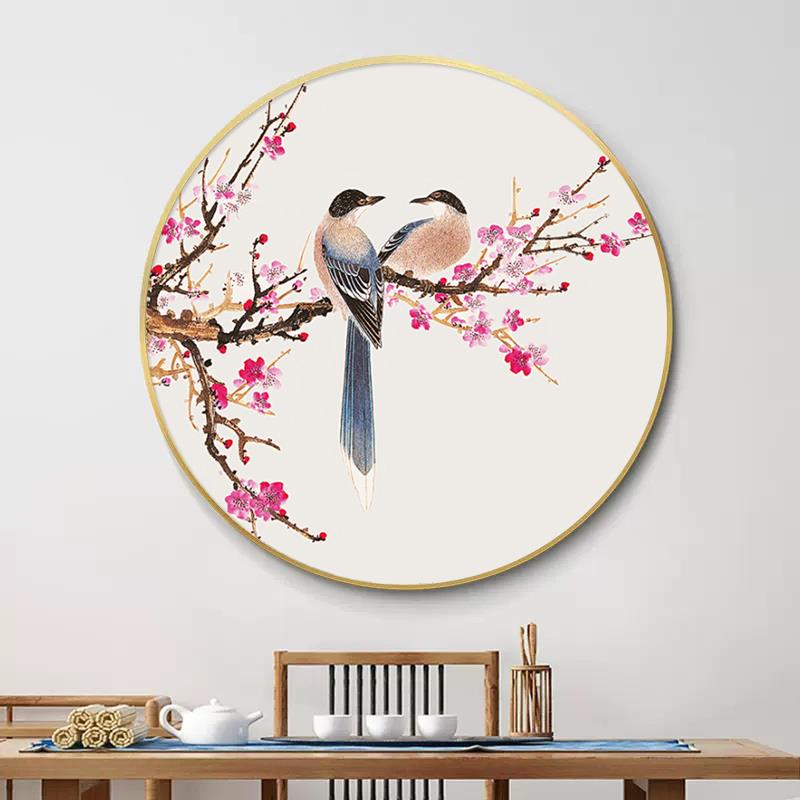 喜上眉梢 喜鹊登梅挂画 入户玄关圆形 梅花装饰画 餐厅新中式国风