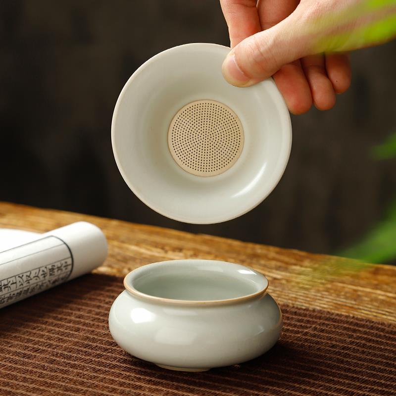 陶瓷汝窑茶漏茶滤创意一体式泡茶叶过滤网茶隔滤茶器功夫茶具配件