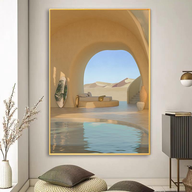 现代建筑空间扩展玄关装饰画3d立体感客厅背景墙壁画过道餐厅挂画图片