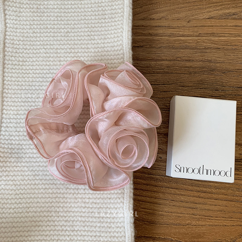 温柔裸粉~轻纱手工玫瑰花发圈ins博主同款高弹扎头发韩国发饰头饰