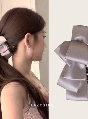 紫色好氛围！香蕉夹jennie同款蝴蝶结竖夹高马尾发卡韩国缎面发饰