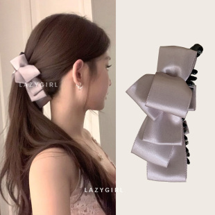 紫色好氛围 蝴蝶结竖夹高马尾发卡韩国缎面发饰 香蕉夹jennie同款