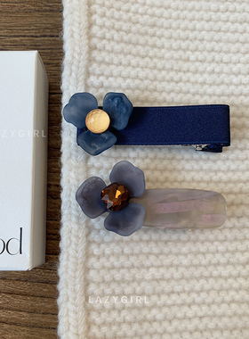温柔显白~小花花发夹侧边刘海夹精致立体蓝色鸭嘴夹2025新款发饰
