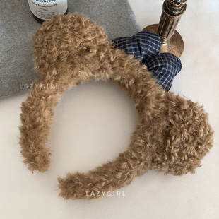 可爱温柔羊羔毛~小熊耳朵发箍韩国简约发卡2026新款外出百搭发饰