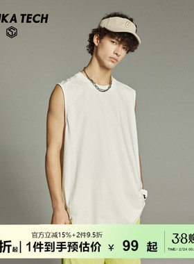古由卡GuukaTech户外重磅纯棉运动背心男夏季训练坎肩开叉无袖T恤