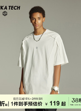 古由卡GuukaTech户外运动休闲反光短袖T恤 美式复古重磅纯棉上衣