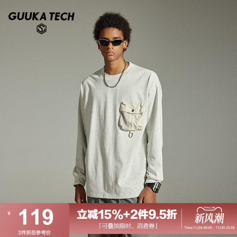 GuukaTech复古工装长袖T恤古由卡