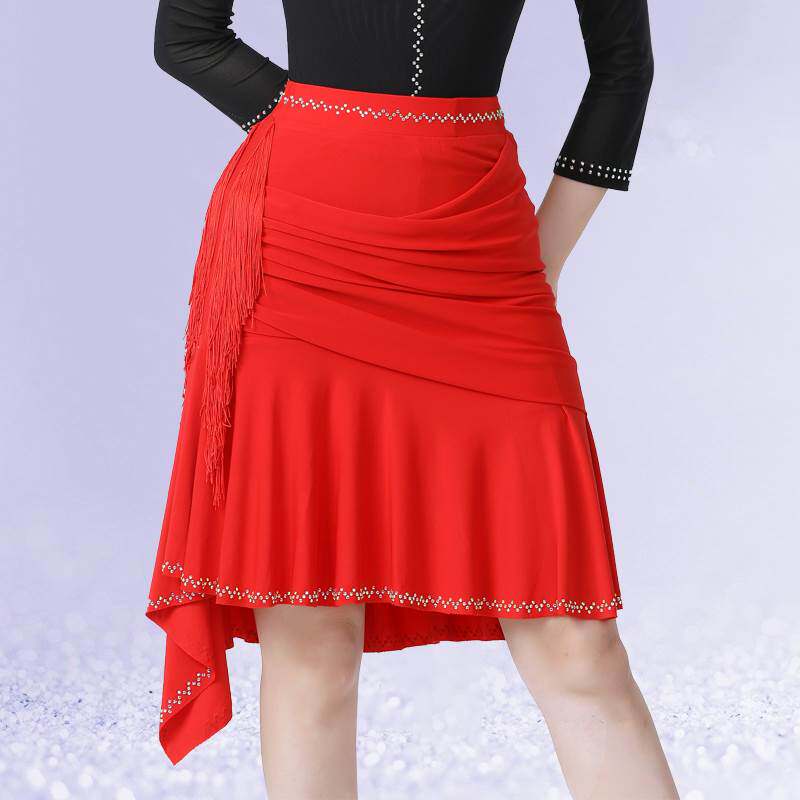新款吉特巴半身裙流苏拉丁舞短裙点帕斯烫钻舞裙水晶麻飘带四步裙
