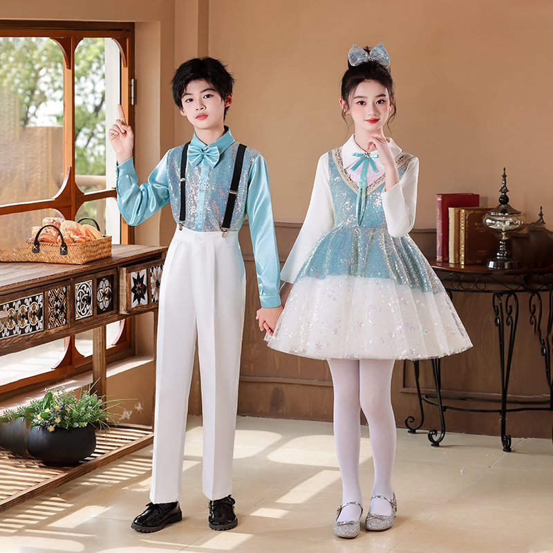 新款儿童中小学生合唱服男女童比赛礼服演出服表演朗诵比赛演出服