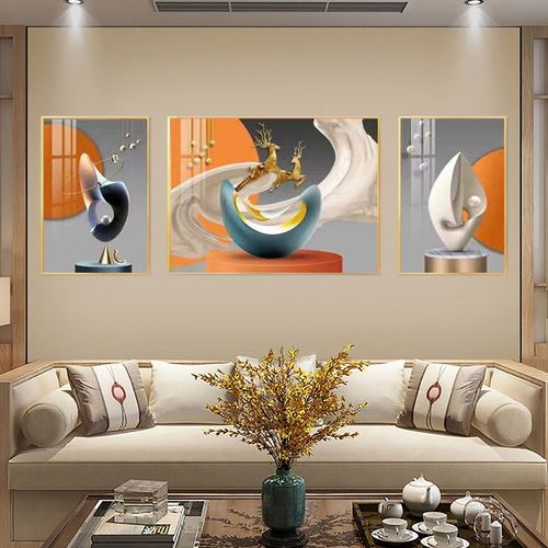 网红现代约客厅装饰画沙景发背y墙挂画新款三联简组合过道走廊壁