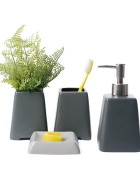 北欧高级c灰软装饰品现代样板间装饰摆件卫生间漱口杯洗手液瓶皂
