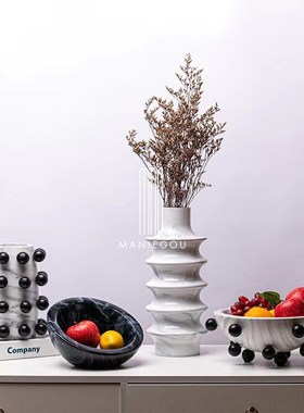 现代轻奢天然大理石餐桌厅果盘茶几摆件装饰品P工艺花瓶器收纳托
