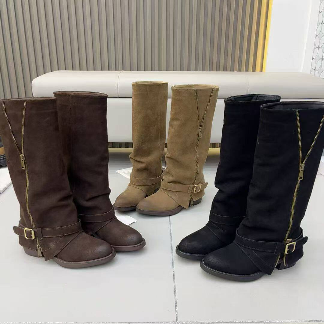 青春营2025年早秋新款真皮厚底马丁靴女增高松糕鞋百搭休闲长靴子