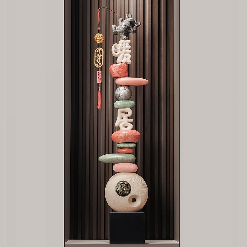 客厅入户门玄h关石来运转摆件新中式装饰品电视柜沙发旁边落地