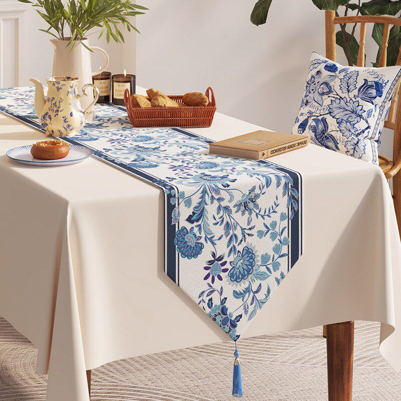 桌旗轻奢高端新中式餐桌s桌旗茶台几垫布长条氛围装饰覆古电视斗