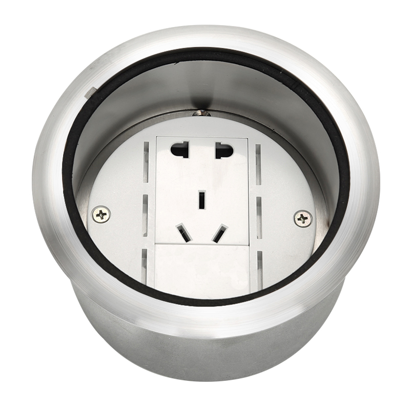 现代松本隐藏式圆形五孔地插304不锈钢防水地面T插座纯平防水地插