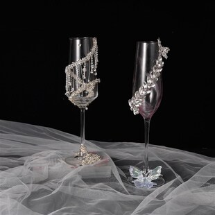 婚礼新人祝酒杯婚礼新人DIY材料包装高脚杯订婚礼T物香槟杯简约高
