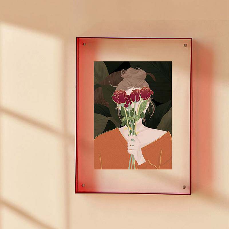 华鸿彩色亚克力画框透明相框摆台A4照片海报装裱框挂墙定制艺术墙