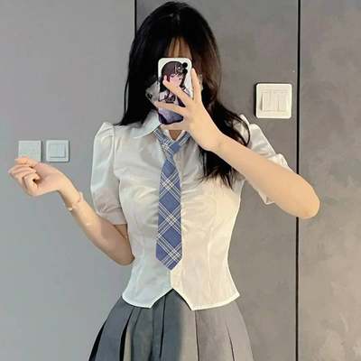 蓝色格纹jk领带女款日系学生衬衫制服配饰学院风dk男休闲免打配饰