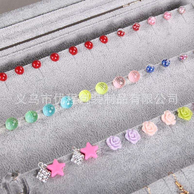 现货冰花绒首饰盒珠宝箱多款现货首饰展示盒带天窗防尘珠宝箱