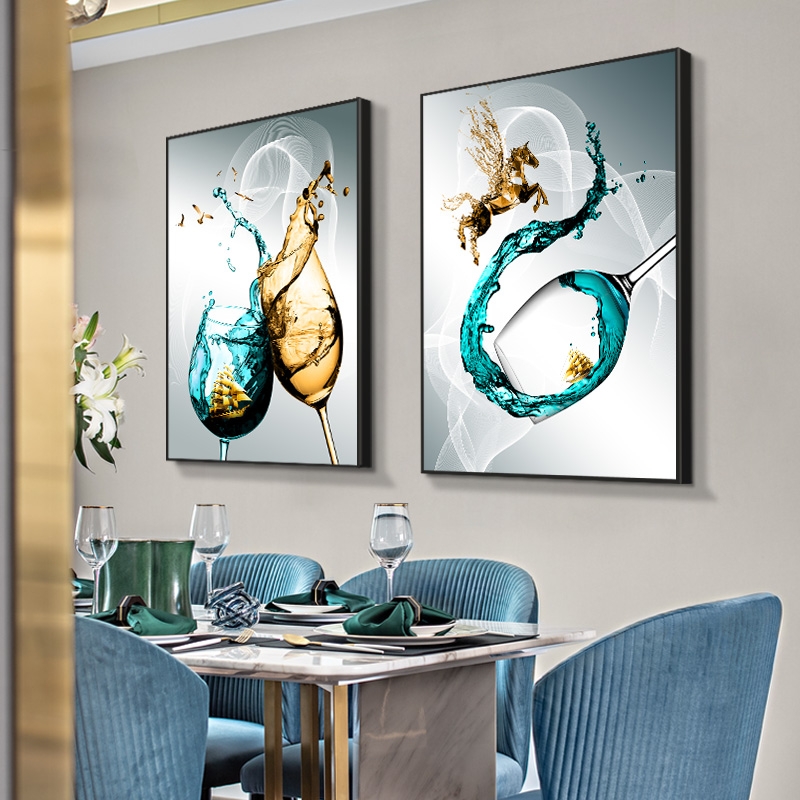轻奢餐厅装饰画现代简约饭厅墙面装饰壁画客厅挂画.水果画酒杯