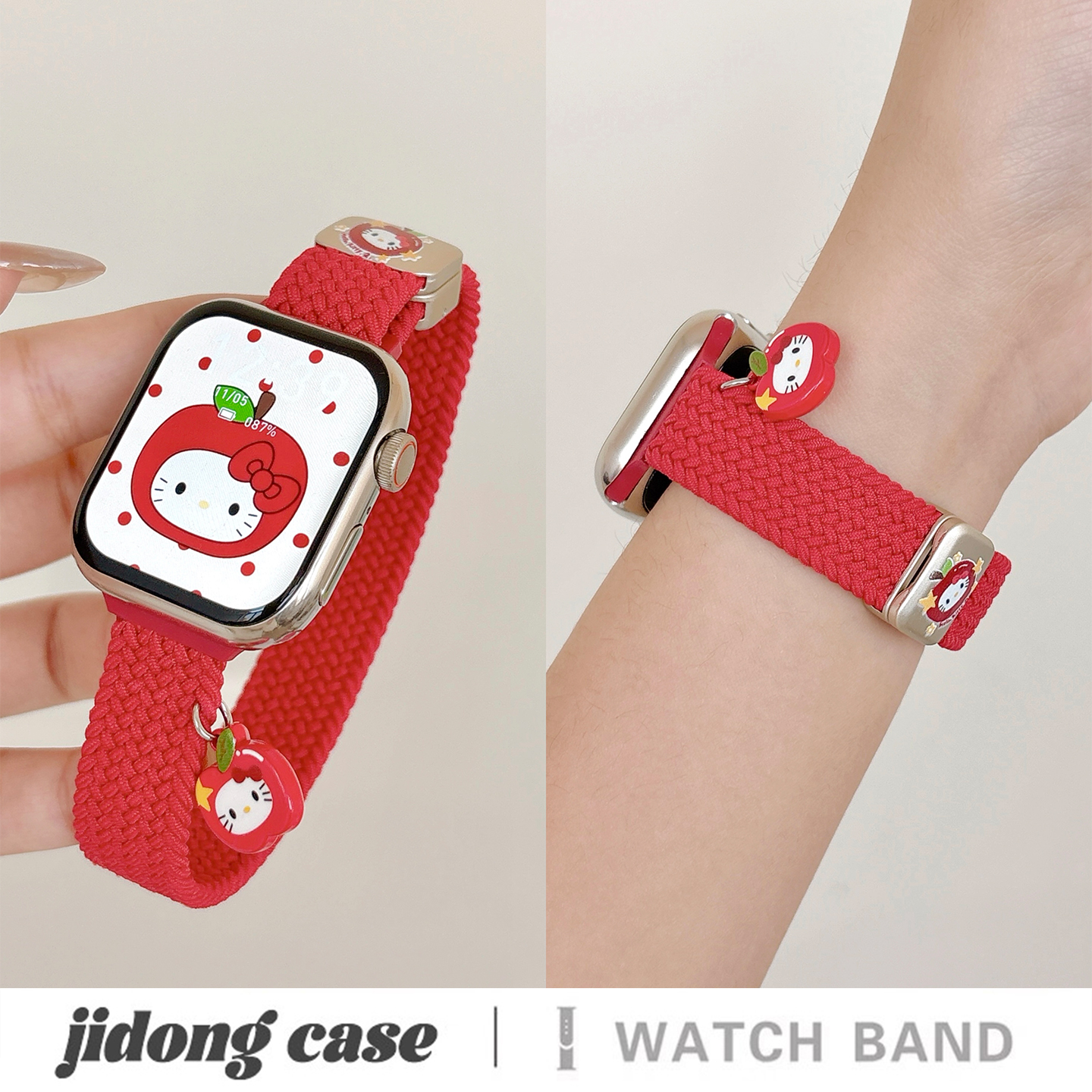 适用applewatchS11/10可爱卡通苹果kitty磁吸表带苹果手表ultra3/2女款闺蜜iwatch9/8/7/6新款休闲百搭SE腕带