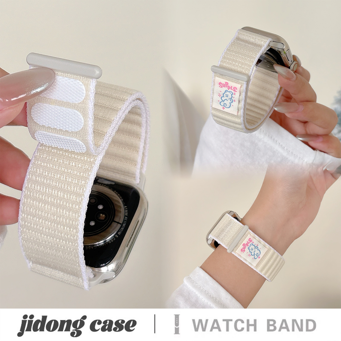 适用applewatchS11/10可爱卡通尼龙山地纹表带苹果手表ultra3/2男女款情侣iwatch9/8/7/6新款运动透气SE腕带