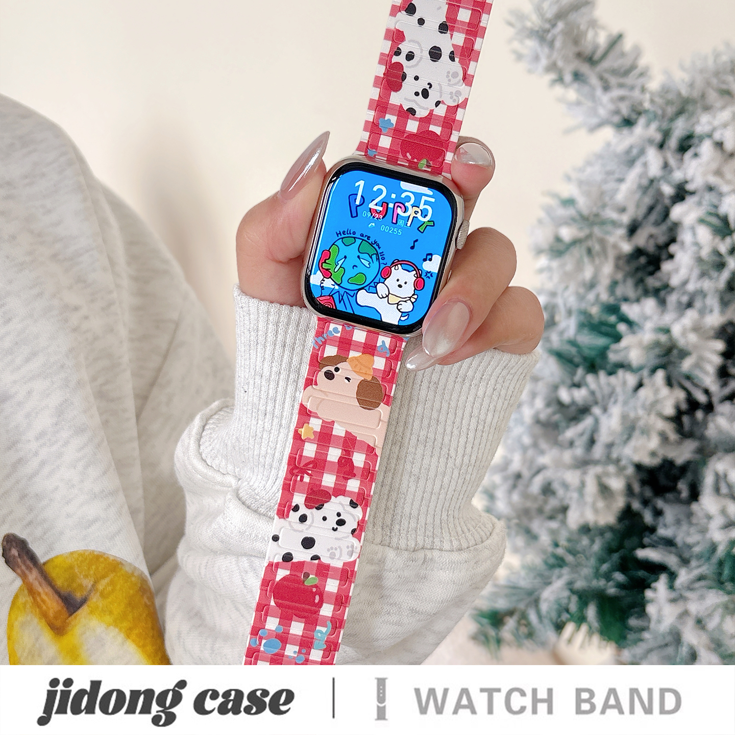 适用applewatchS11/10涂鸦卡通小狗系列磁吸表带苹果手表ultra3/2女款闺蜜iwatch9/8/7/6新款休闲百搭SE腕带