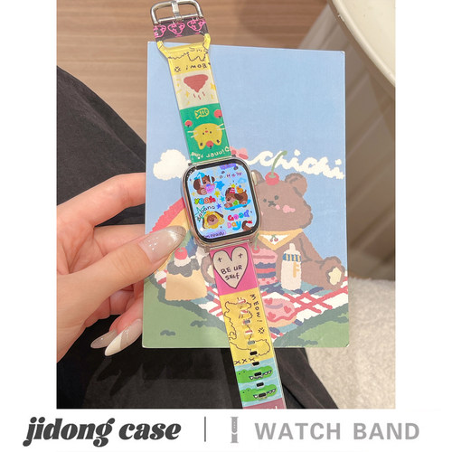 适用iwatch11苹果手表applewatch10表带s9可爱卡通炸毛小猫透明s8运动透气s7Ultra23新款45SE6女款S9情侣小众