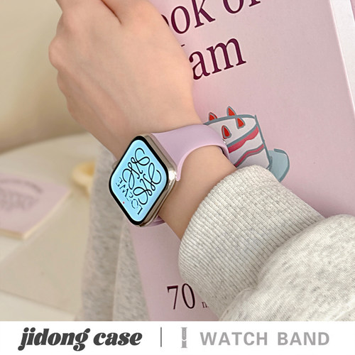 适用iwatch11苹果手表applewatch10表带s9简约纯色小蛮腰硅胶s8s7运动Ultra23新款45SE透气6男女款S9闺蜜小众